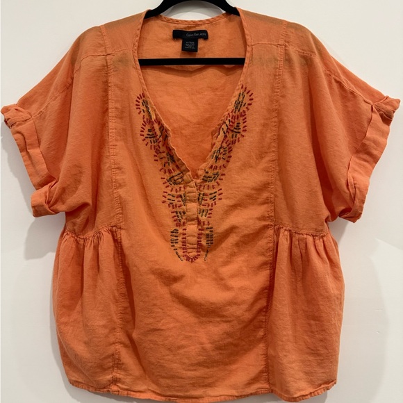 Calvin Klein Jeans Tops - Calvin Klein Orange 100% Cotton Flowy Spring/Summer Shirt, Woman’s XL